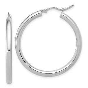 14K White Gold Polished Hoop Earrings